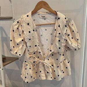 Anthropologie Polka Dot Puff Sleeve Blouse